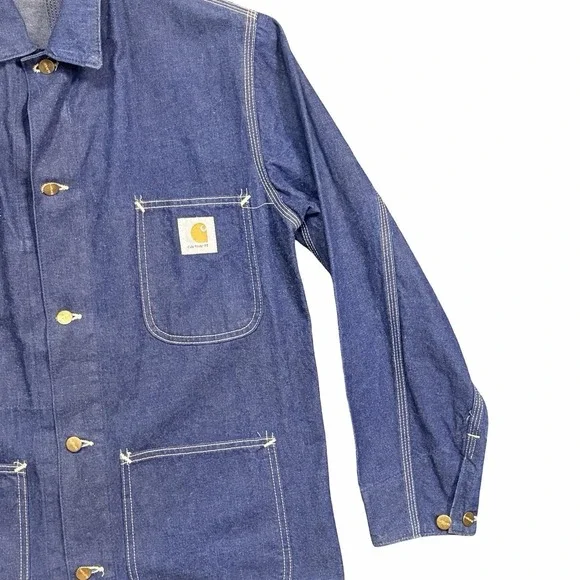 Carhartt Denim Chore Coat Vintage 80s Size 36 8C Union Made USA Jean Jacket - Picture 4 of 12